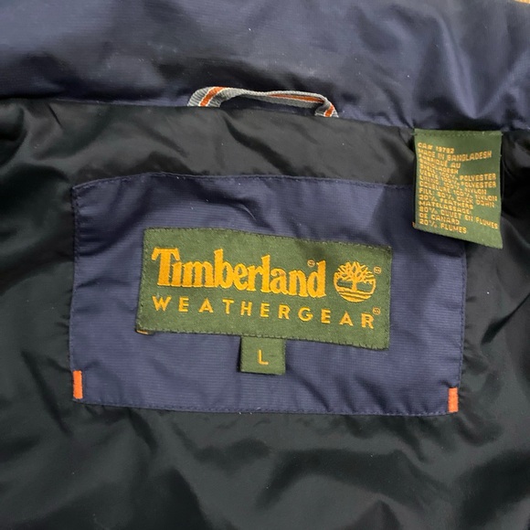 Timberland Weargear Jacket Duck Down Puffer Full Zip Navy Blue Mens Large Flaw - Picture 2 of 16